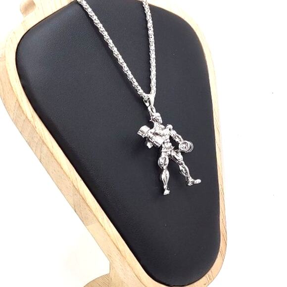 Stainless Bodybuilder Necklace Weightlifting Fitness Gym Bro Birthday Gift - NEW - Picture 3 of 6